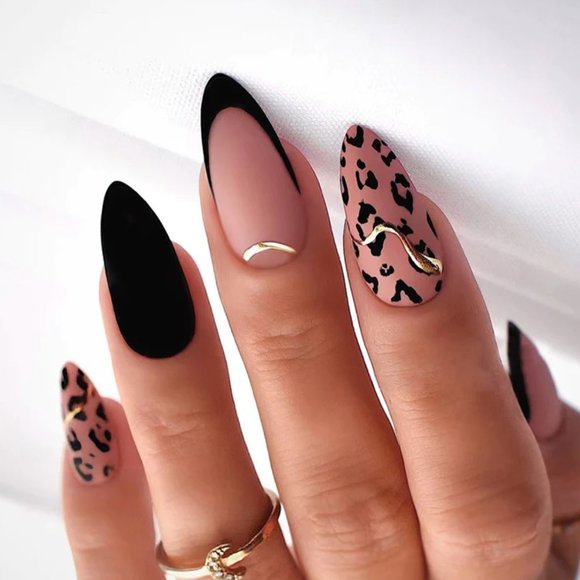 Betty Cora Other - NWT Leopard Print Elegant Black Medium Almond Press On Nails